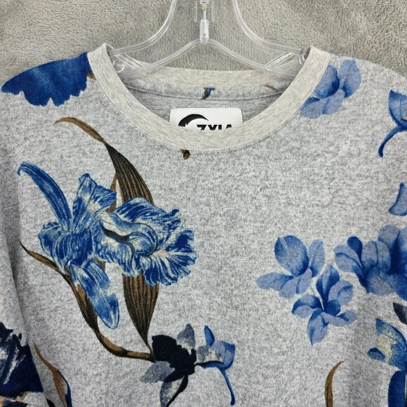 Zyia Active Cropped Sweater M Athletic Grey Blue Brown Floral Boxy Dolman Sleeve - Picture 4 of 9